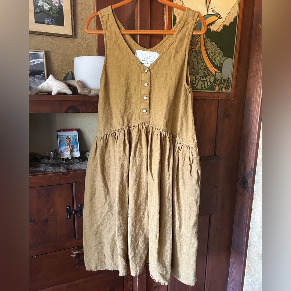 notPERFECTLINEN Volume Dress with brass buttons.